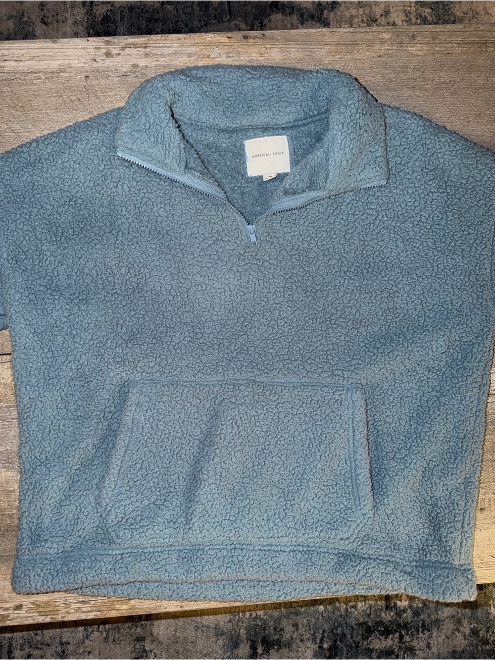 American Eagle Outfitters Light Blue Sherpa Half-Zip Pullover Hoodie
